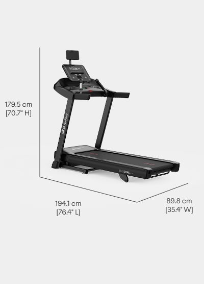 T6 Treadmill Dimensions  - Length 194.1 cm, Width 89.8 cm, Height 179.5 cm